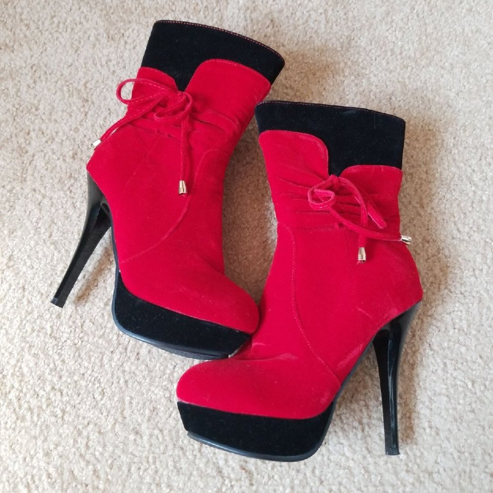 Red velvet boots